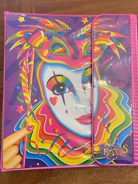 Vtg 1990s Lisa Frank Mardi Gras Clown Masquerade Jester Trapper Keeper Binder